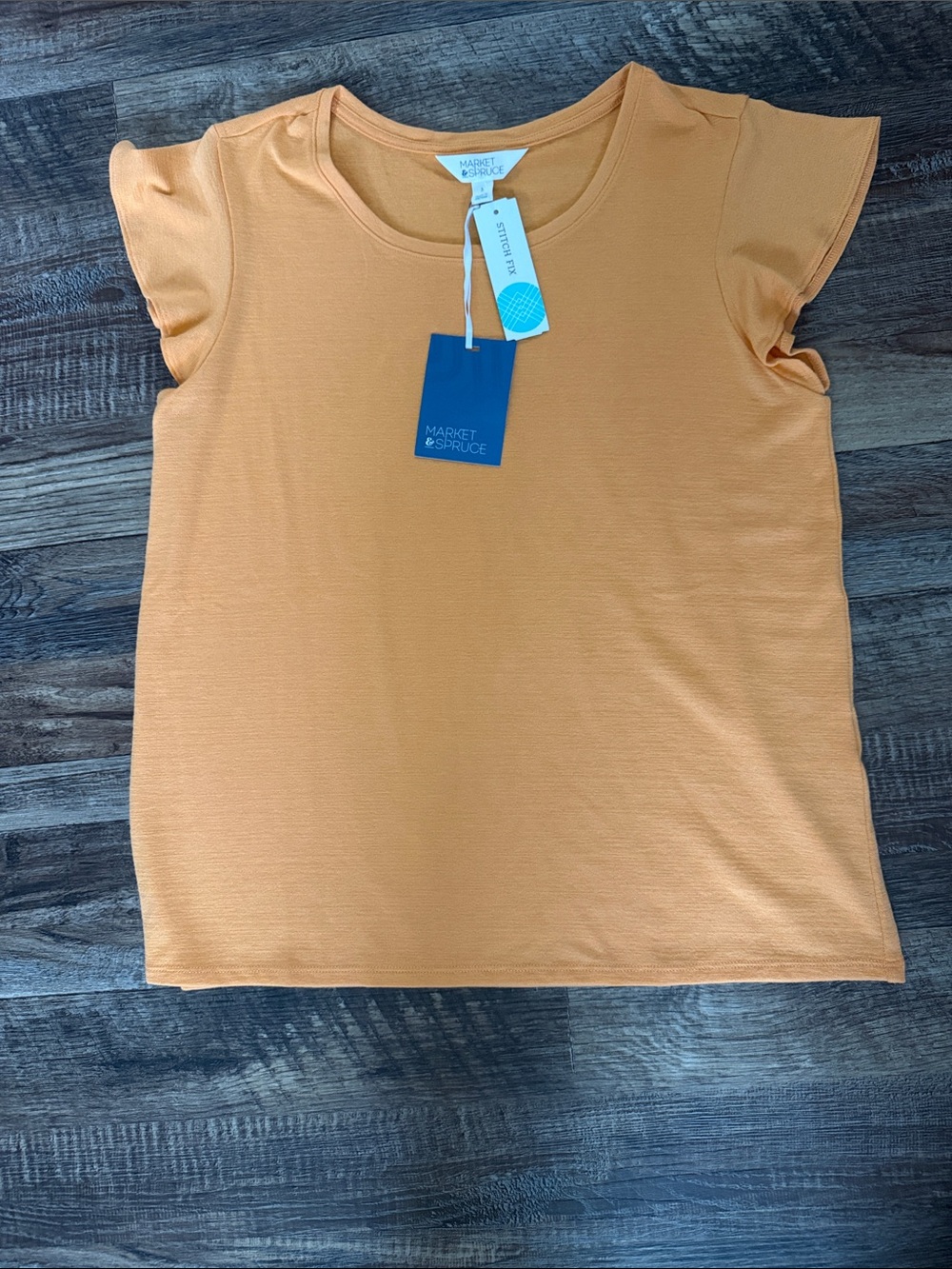 Market & Spruce Orange Flutter Short Sleeve Crew Tee